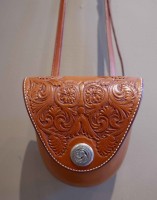 Hand Tooled Leather Shoulder Bag with Sterling Silver Snap / Cary Schwarz / 24.00x6.00 / $1680.00
